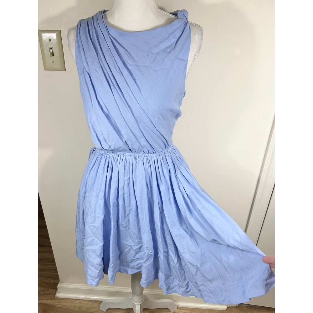 Aje Abbey Twisted Mini Dress AU 8 US 4 Light Sky Blue Cutout Pleated Linen Blend